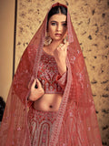 Myra Pink Taupe Soft Net Heavy Embroidered Designer Lehenga | Grocsy