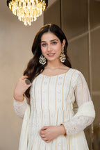 Yash Enterprise Off White Faux Blooming Party Wear Embroidery Suit Set | Grocsy