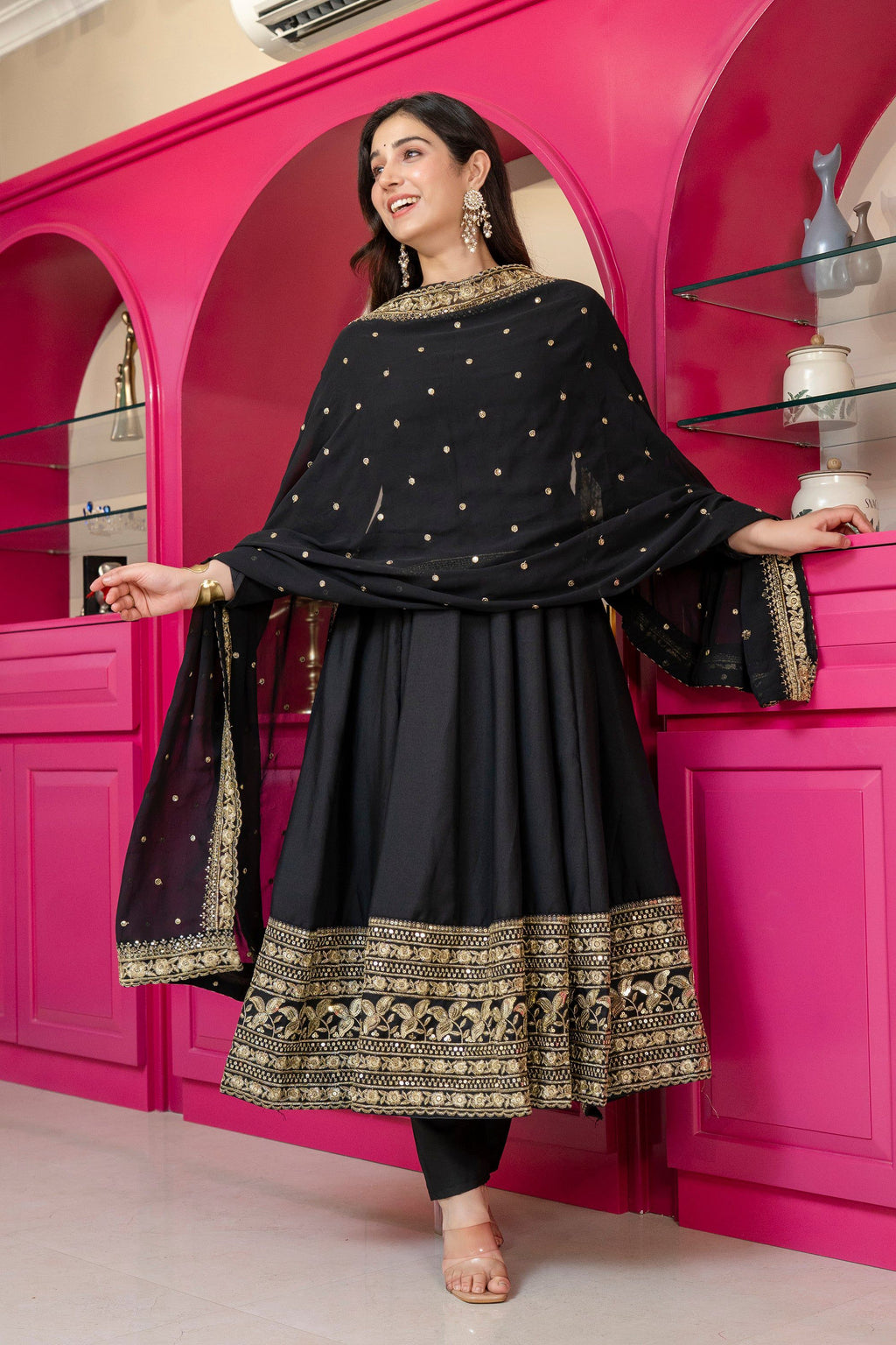 Yash Enterprise Black Rayon Party Wear Embroidery Suit Set | Grocsy
