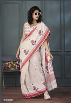 Anaita Off White Designer Weaving Handloom Linen Saree With Blouse | Grocsy