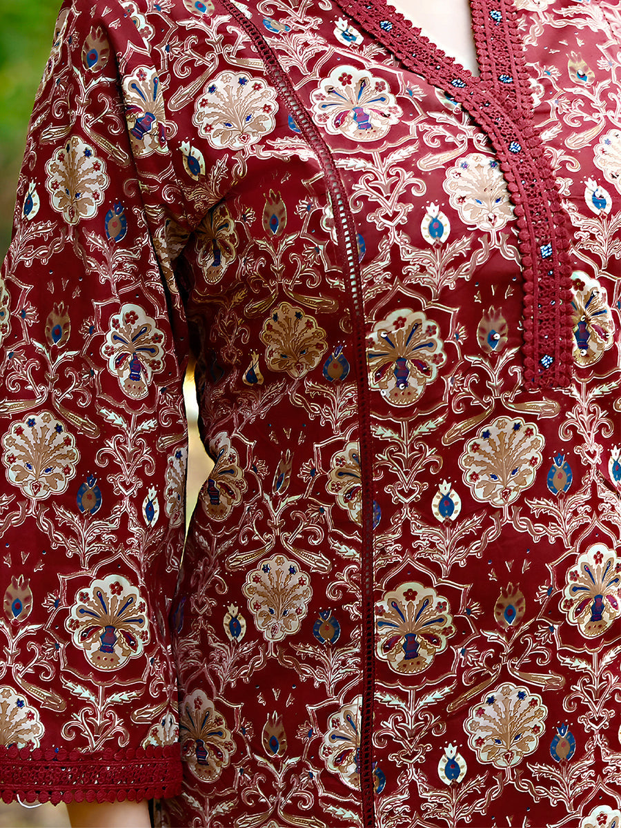 Hand Embroidered & Floral Printed Lace Detailed Kurta With Printed Pant & Dupatta Premium Luxury, Multicolor - Hiral Fashion | Grocsy