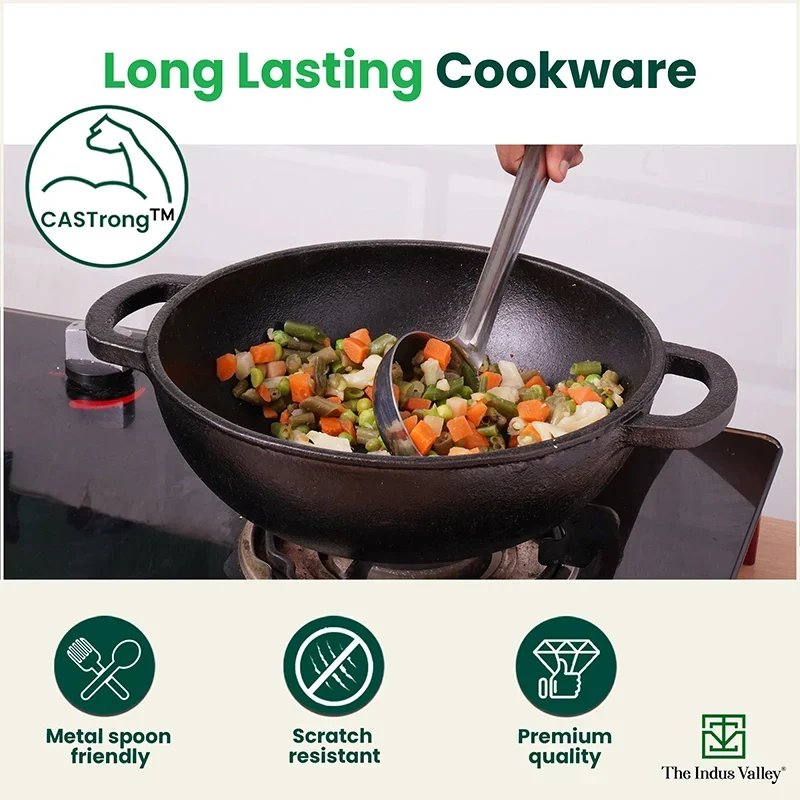 The Indus Valley CASTrong Cast Iron Cookware Set: Tawa + Kadai, Kitchen Set for Home, Pre-seasoned, 100% Pure, Toxin-free, Induction | Grocsy