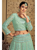 Myra Pista Georgette Heavy Embroidered Designer Lehenga | Grocsy