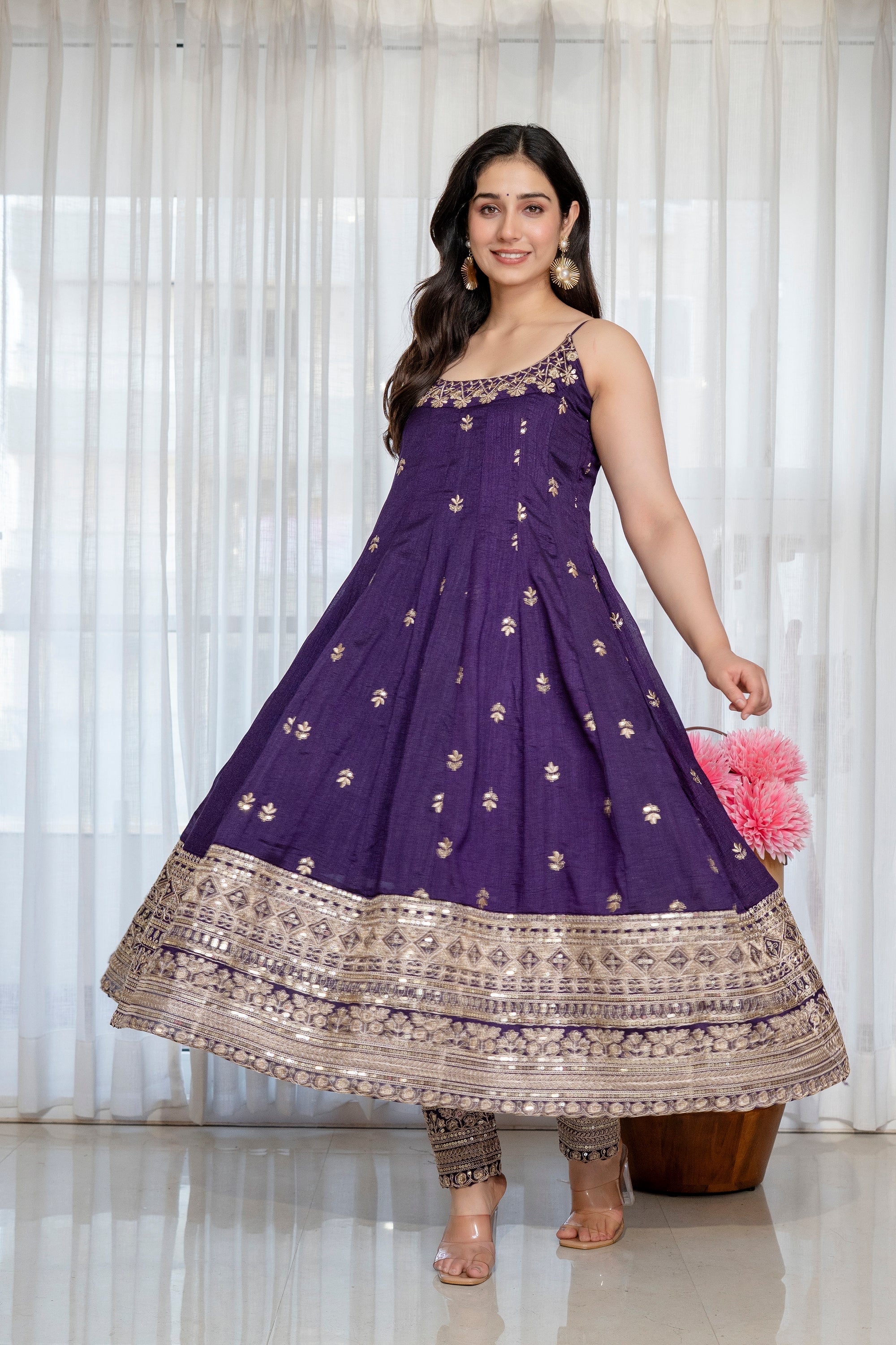 Yash Enterprise Purple Vichitra Silk Party Wear Embroidery Suit Set | Grocsy