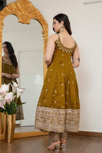 Yash Enterprise Mehndi Vichitra Silk Party Wear Embroidery Suit Set | Grocsy