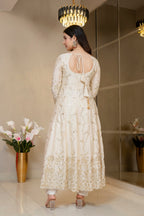 Yash Enterprise Cream Chinon Silk Party Wear Embroidery Suit Set | Grocsy