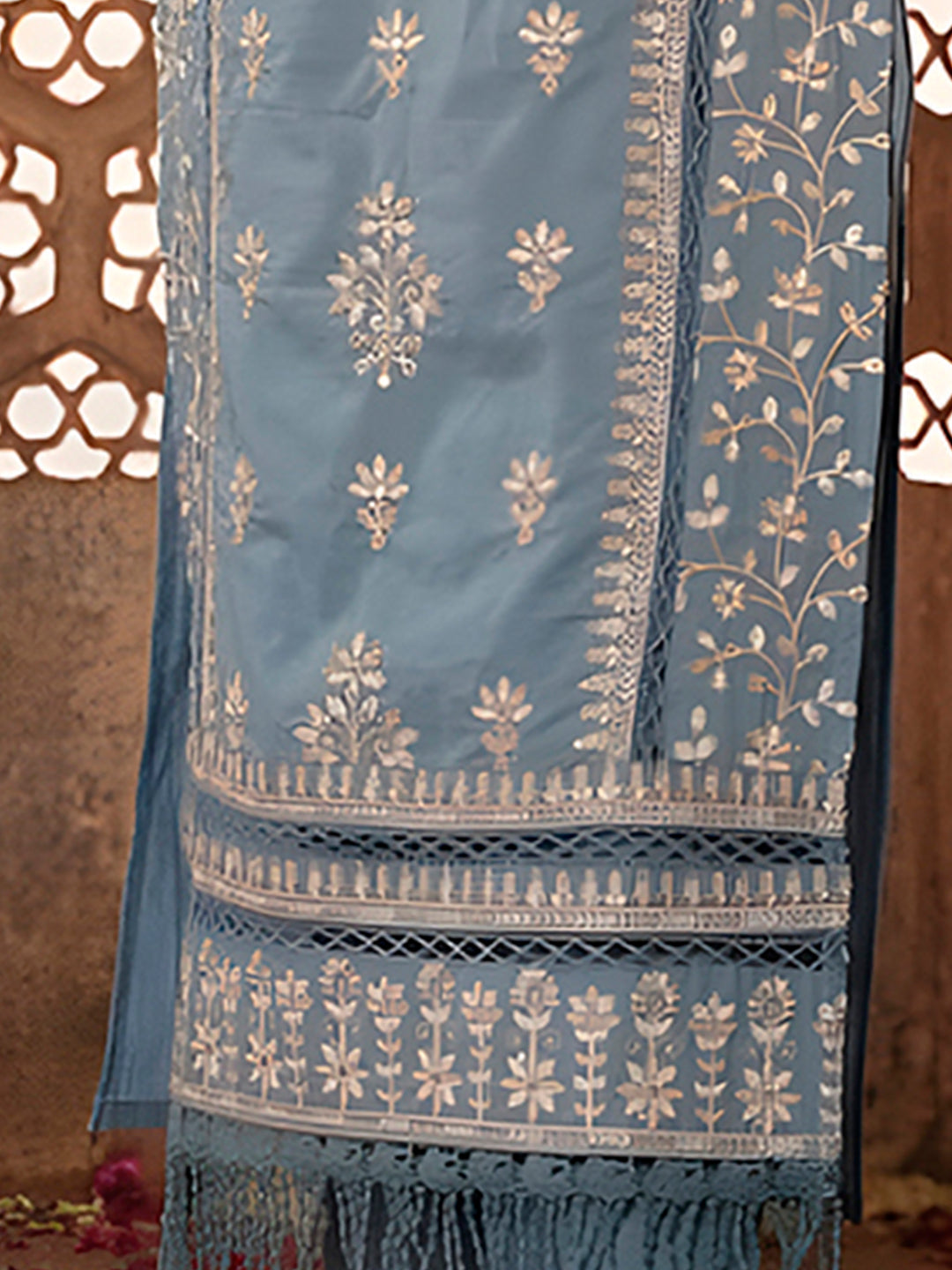 Embroidered & Lace Detailed Kurta With Pant & Embroidered Dupatta Luxury, Multicolor - Hiral Fashion | Grocsy