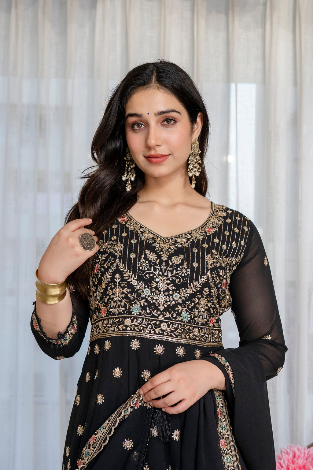 Yash Enterprise Black Georgette Party Wear Anarkali Suit Set | Grocsy