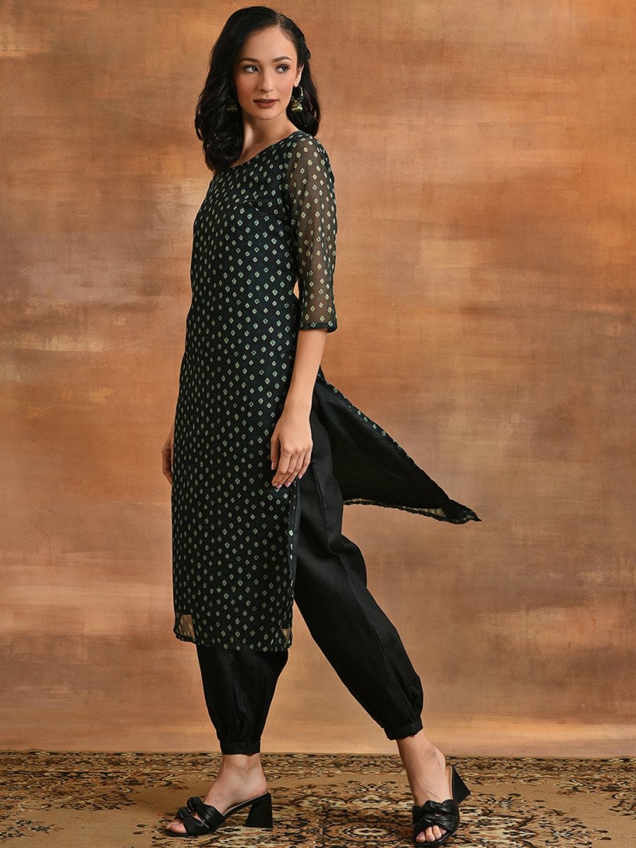 Aks Bandhani Printed Organza Anarkali Kurta | Grocsy