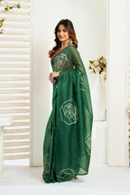Vastranavya Green Digital Printed Linen Ready To Wear Designer Saree with Unstitched Blouse | Grocsy