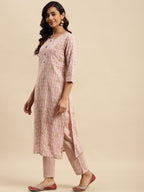Sangria Mauve Floral Printed Beads and Stones Kurta With Trouser & Dupatta | Grocsy