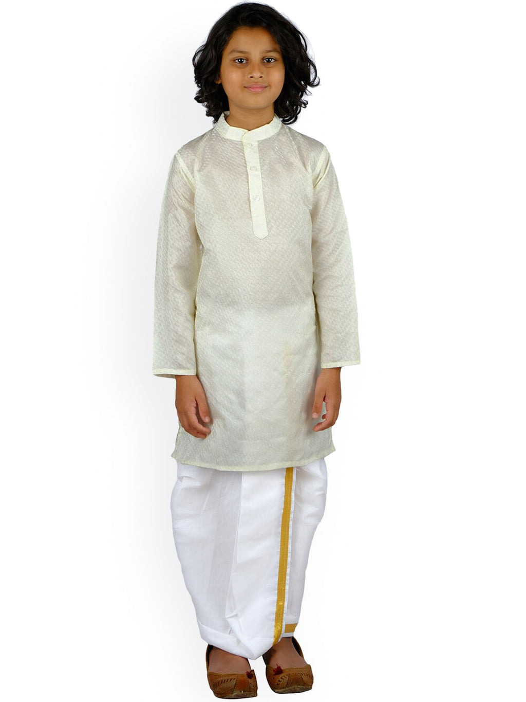 Sethukrishna Boys Cream & White Coloured Kurta with Dhoti Pants | Grocsy