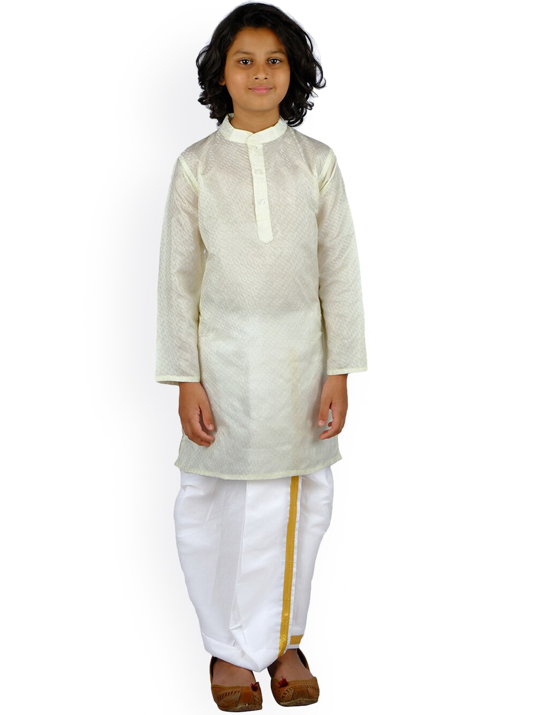 Sethukrishna Boys Cream & White Coloured Kurta with Dhoti Pants | Grocsy