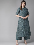 Aks Chevron Printed Band Collar A-Line Kurta | Grocsy