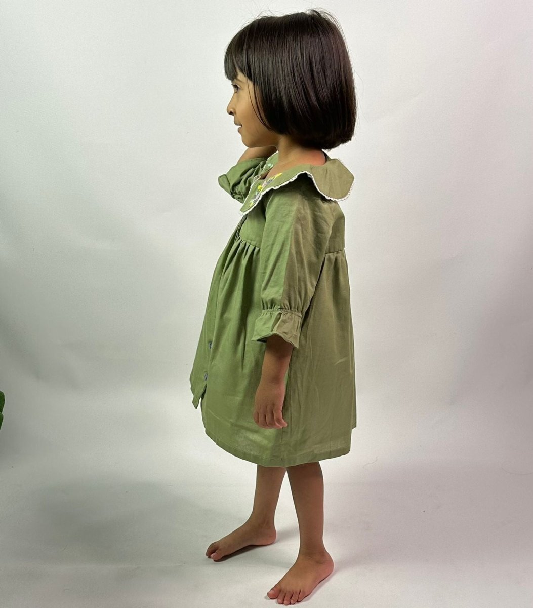 ArthLife Moss Green Embroidered Shirt Dress | Grocsy