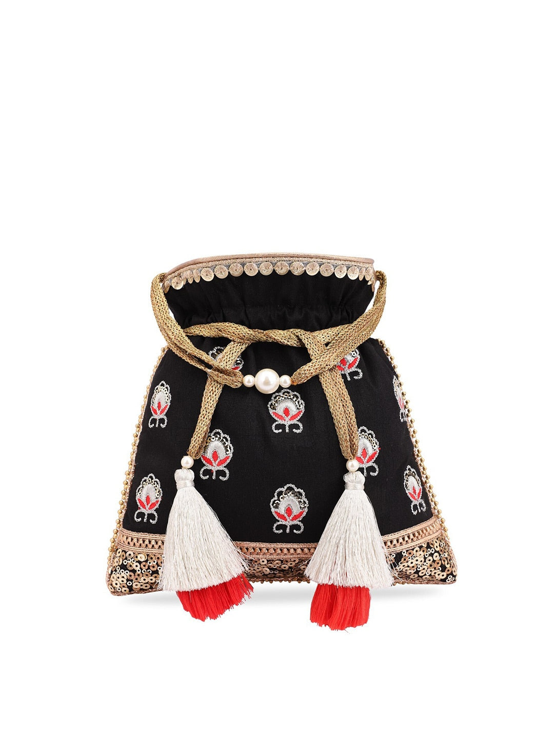 Masq Black & White Embroidered Potli Clutch | Grocsy
