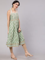 Aks Floral Printed Shoulder Straps Empire Gotta Patti Pure Cotton Kurta | Grocsy