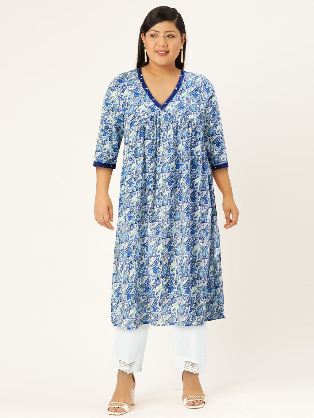 HERE&NOW Paisley Printed Empire A-Line Kurta | Grocsy