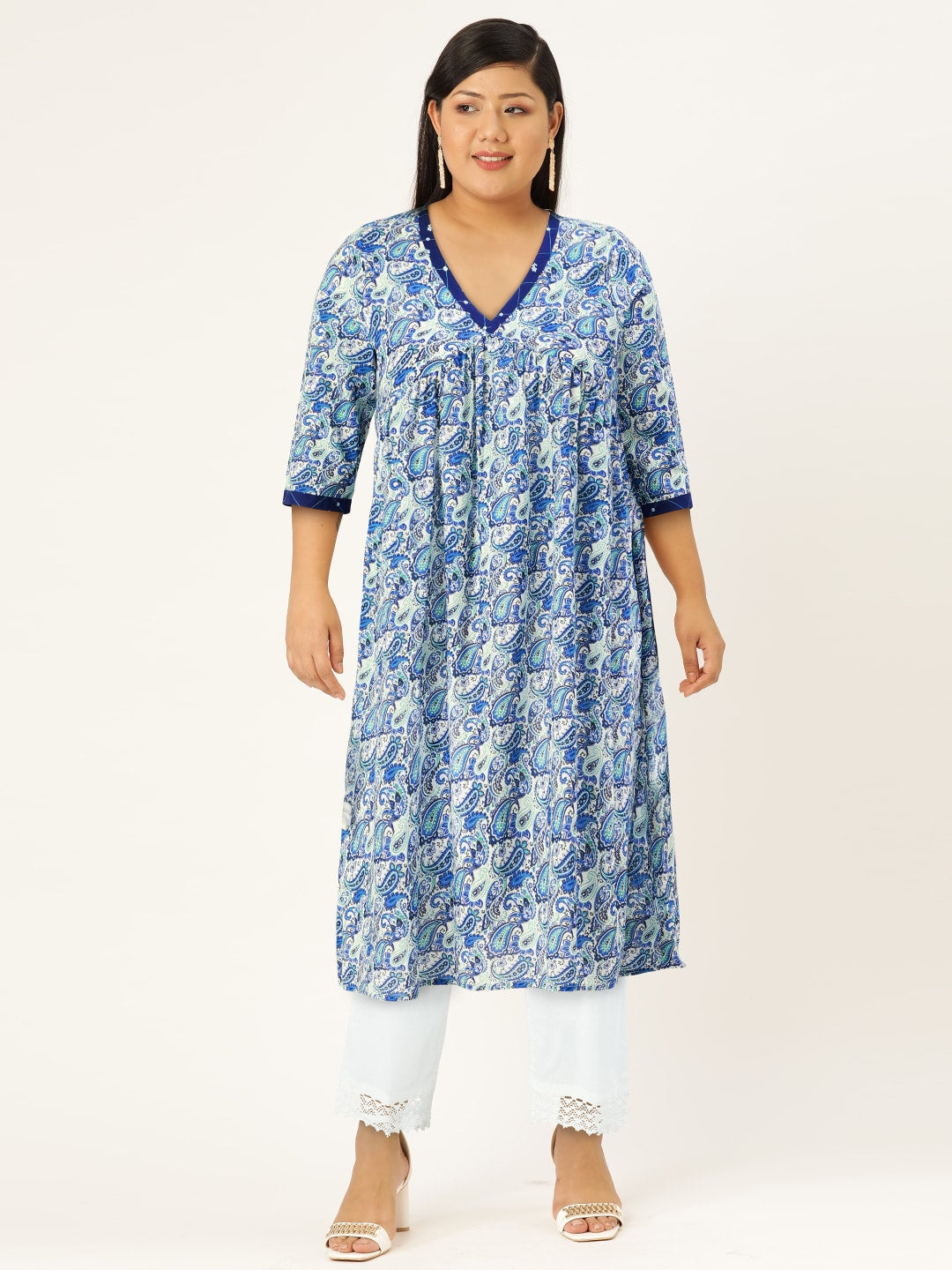 HERE&NOW Paisley Printed Empire A-Line Kurta | Grocsy