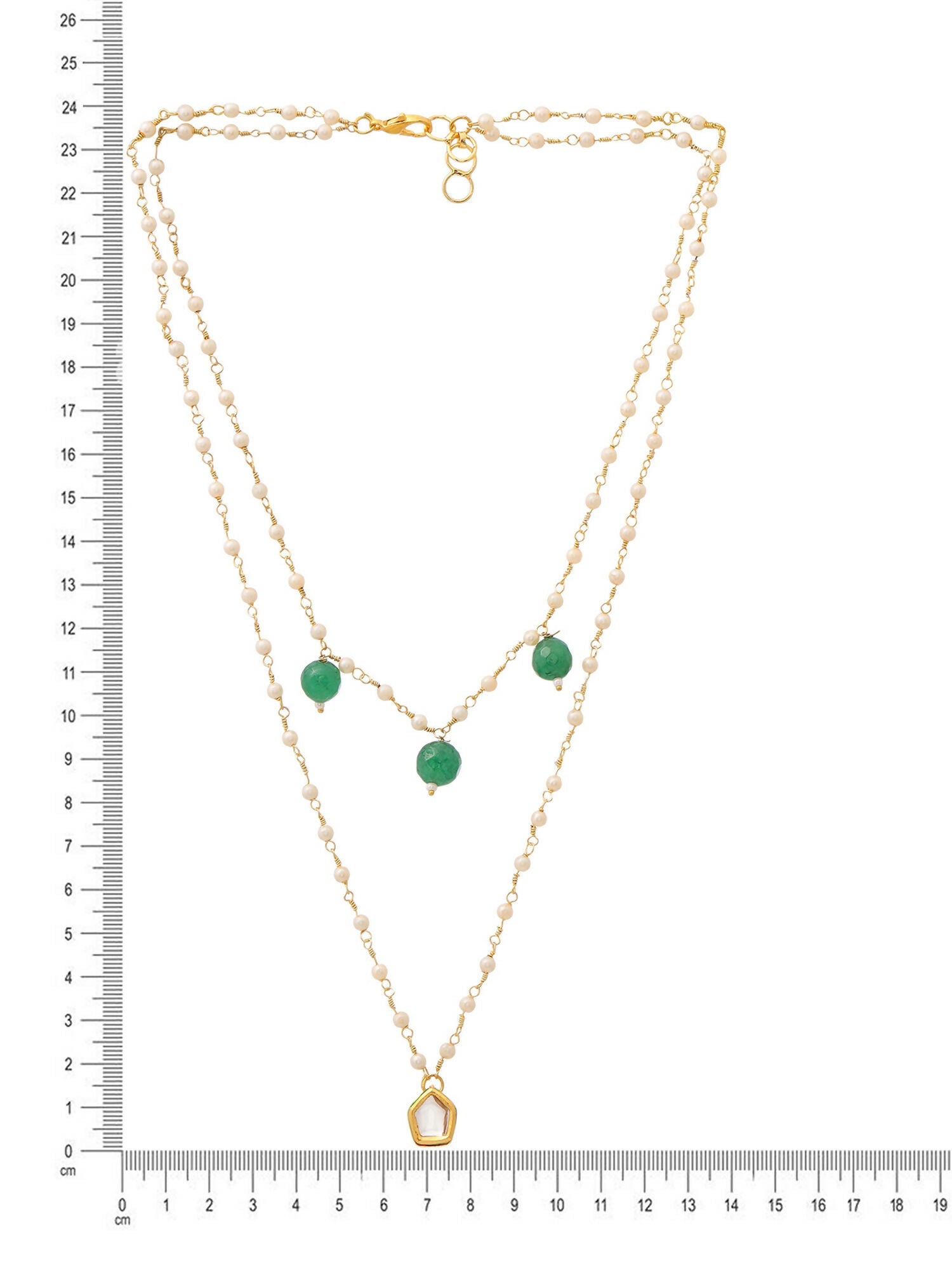 Ruby Raang Gold Kundan and Green Stone Layered Necklace | Grocsy