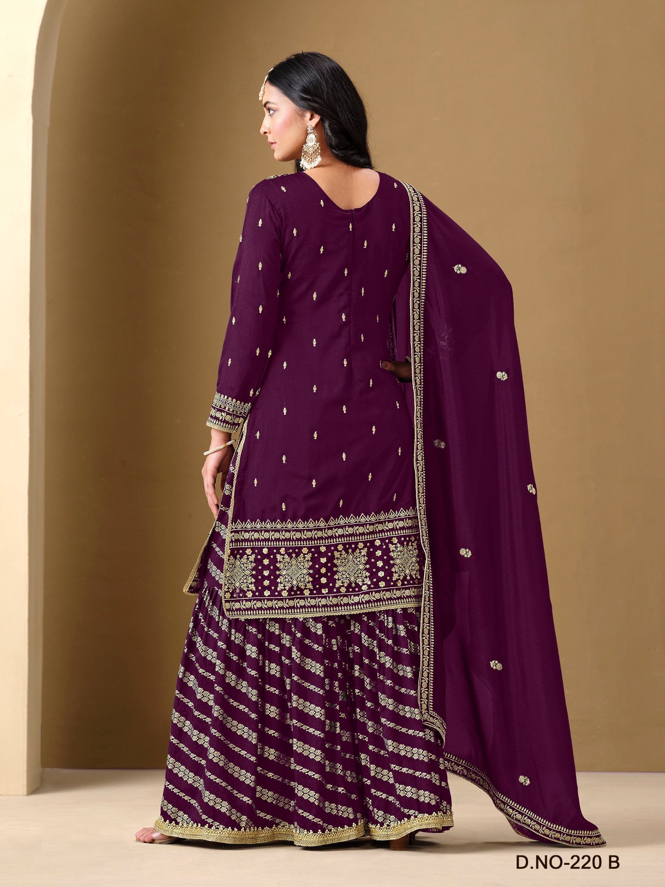 Anaita Purple Art Silk Embroidered Stitched Sharara Suit | Grocsy