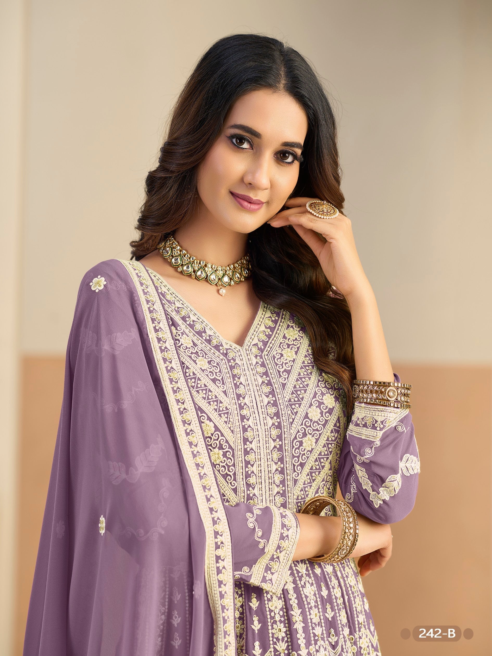 Anaita Purple Heavy Embroidered Faux Georgette Anarkali Suit With Salwar | Grocsy