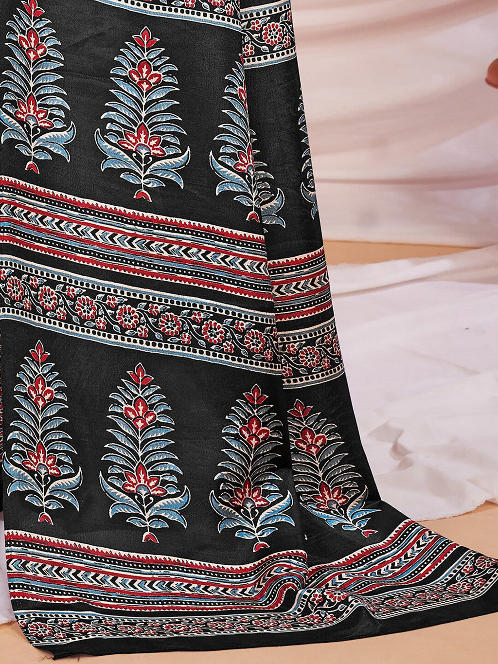 Saree Mall Ajrakh Silk Blend Block Print Sarees | Grocsy