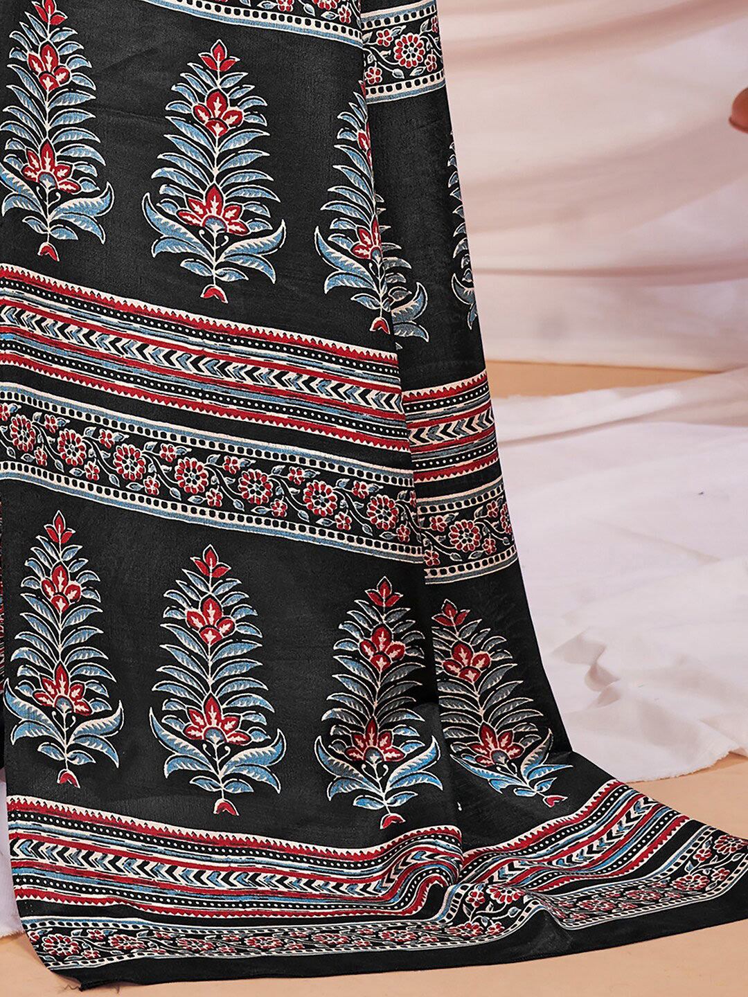 Saree Mall Ajrakh Silk Blend Block Print Sarees | Grocsy