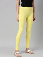 Souchii Yellow Solid Slim-Fit Churidar-Length Leggings | Grocsy
