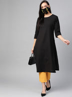 HERE&NOW Women Black Solid Straight Kurta | Grocsy