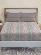 MYTRIDENT Dusk and Dawn Brown Printed Pure Cotton 144 TC Queen Bedsheet Pillow Covers | Grocsy