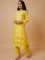 HOUSE OF KARI Floral Embroidered Chanderi Silk Chikankari Kurta | Grocsy