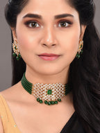 Saraf RS Jewellery Gold-Polished White & Green American Diamond Studded Choker Jewellery Set | Grocsy