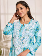 HOUSE OF KARI Floral Embroidered Chikankari Pure Cotton Kurta | Grocsy