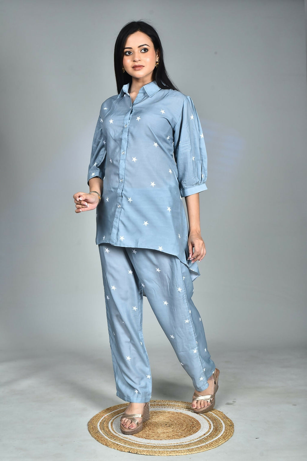 Morchari Digital Print Semi Muslin Co-Ord Set Top & Trouser-Multicolor | Grocsy