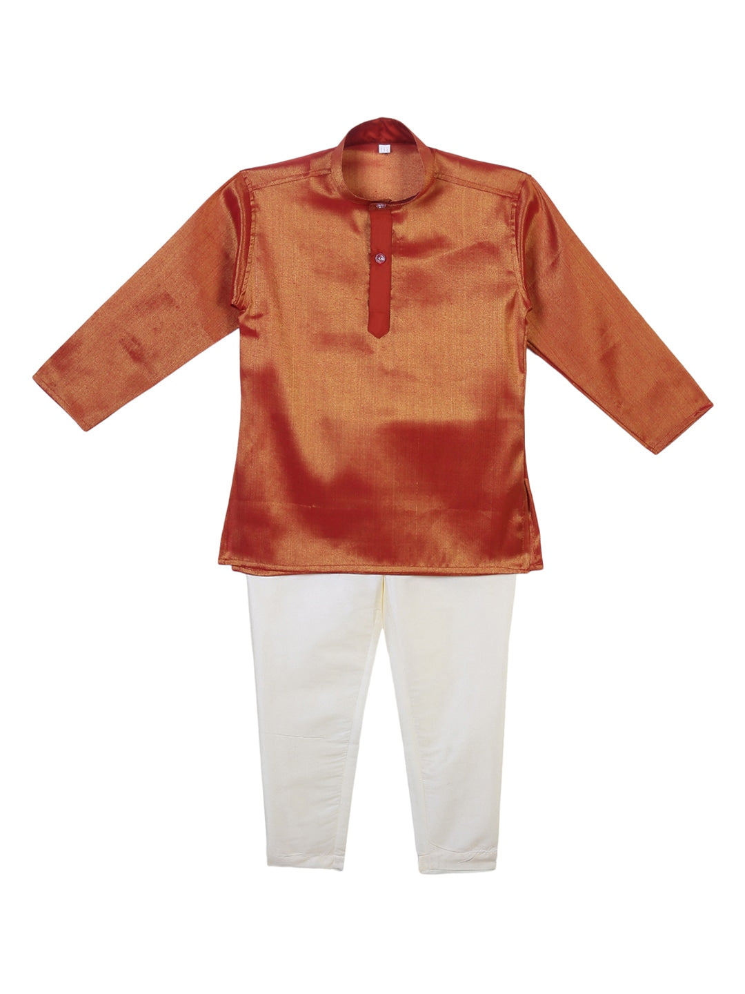 Sethukrishna Boys Rust Orange & White Solid Kurta with Pyjamas | Grocsy