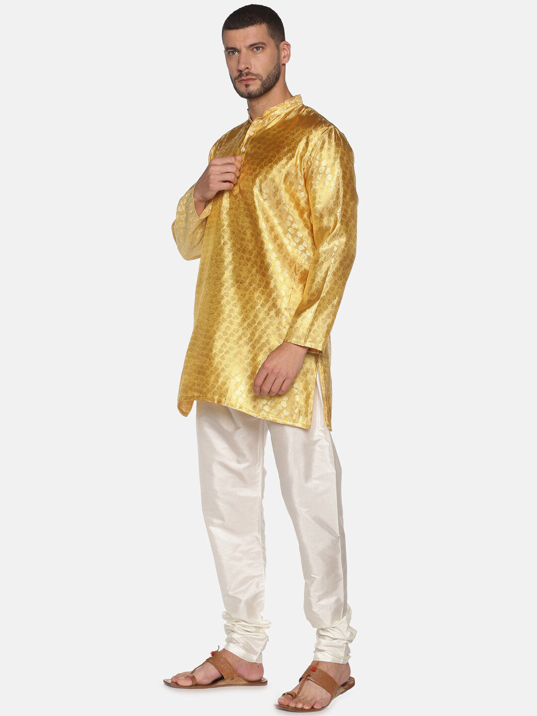 Sethukrishna Mens Gold-Toned Kurta with Pyjamas | Grocsy