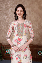Hand Embroidered & Floral Printed Kurta With Pant & Dupatta Luxury, Multicolor - Hiral Fashion | Grocsy