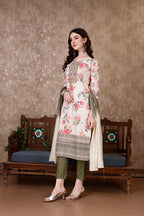 Hand Embroidered & Floral Printed Kurta With Pant & Dupatta Luxury, Multicolor - Hiral Fashion | Grocsy