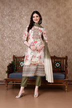 Hand Embroidered & Floral Printed Kurta With Pant & Dupatta Luxury, Multicolor - Hiral Fashion | Grocsy