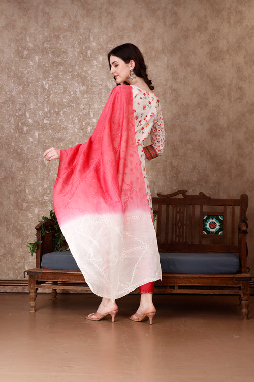 Hand Embroidered & Floral Printed Kurta With Pant & Dupatta Luxury, Multicolor - Hiral Fashion | Grocsy