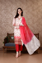 Hand Embroidered & Floral Printed Kurta With Pant & Dupatta Luxury, Multicolor - Hiral Fashion | Grocsy