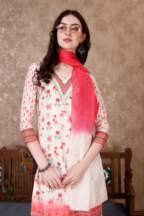 Hand Embroidered & Floral Printed Kurta With Pant & Dupatta Luxury, Multicolor - Hiral Fashion | Grocsy