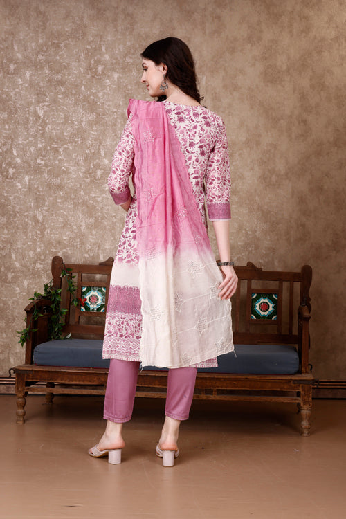 Hand Embroidered & Floral Printed Kurta With Pant & Dupatta Luxury, Multicolor - Hiral Fashion | Grocsy
