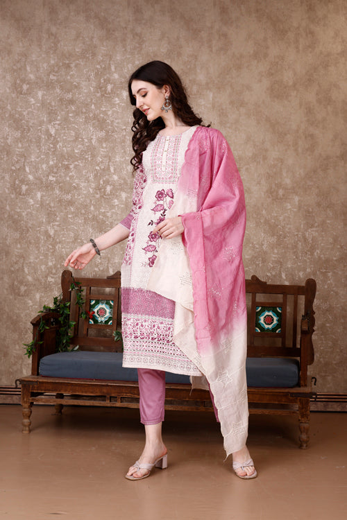 Hand Embroidered & Floral Printed Kurta With Pant & Dupatta Luxury, Multicolor - Hiral Fashion | Grocsy