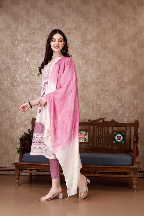 Hand Embroidered & Floral Printed Kurta With Pant & Dupatta Luxury, Multicolor - Hiral Fashion | Grocsy