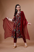 Alia Cut Floral Printed Embroidered Kurta With Pant & Dupatta, Multicolor - Hiral Fashion | Grocsy