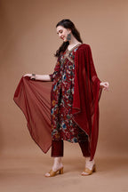 Alia Cut Floral Printed Embroidered Kurta With Pant & Dupatta, Multicolor - Hiral Fashion | Grocsy