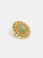 Ruby Raang Gold Polished Green Kundan Cocktail Ring | Grocsy