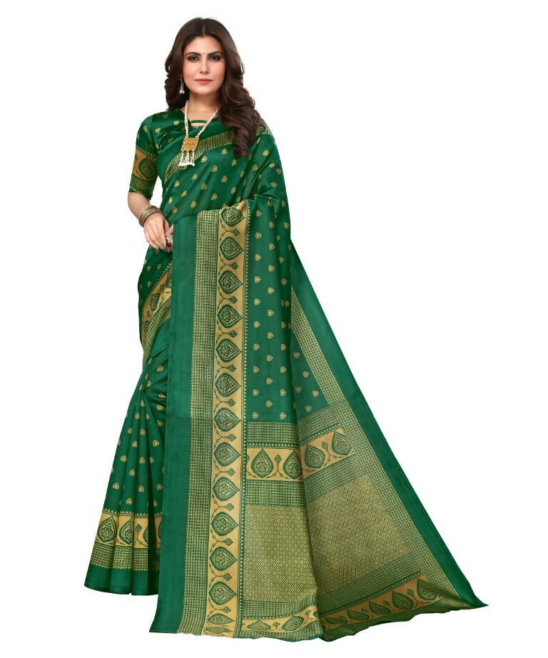 Vamika Green Printed Art Silk Saree | Grocsy